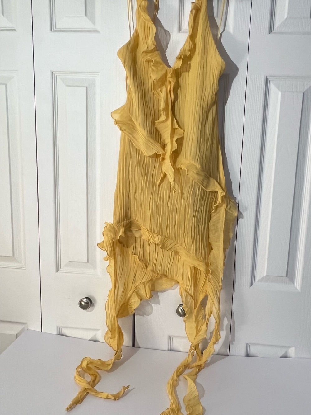 ZARA Asymmetrical Yellow dress with pleats and ruffles S NWT - Picture 10 of 15